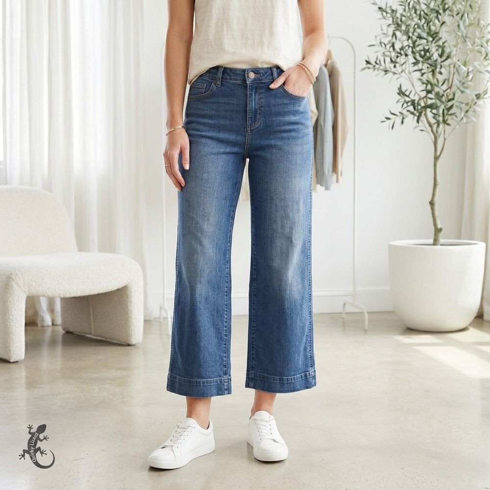 Gap Wide Leg Crop Jeans 8/29 Medium Indigo High Rise Denim Chino S 495965 00